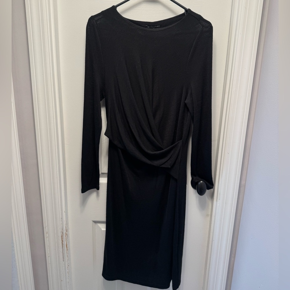 Banana Republic Factory Black Wrap Side-Shirred Detail Dress Petite Medium NWT